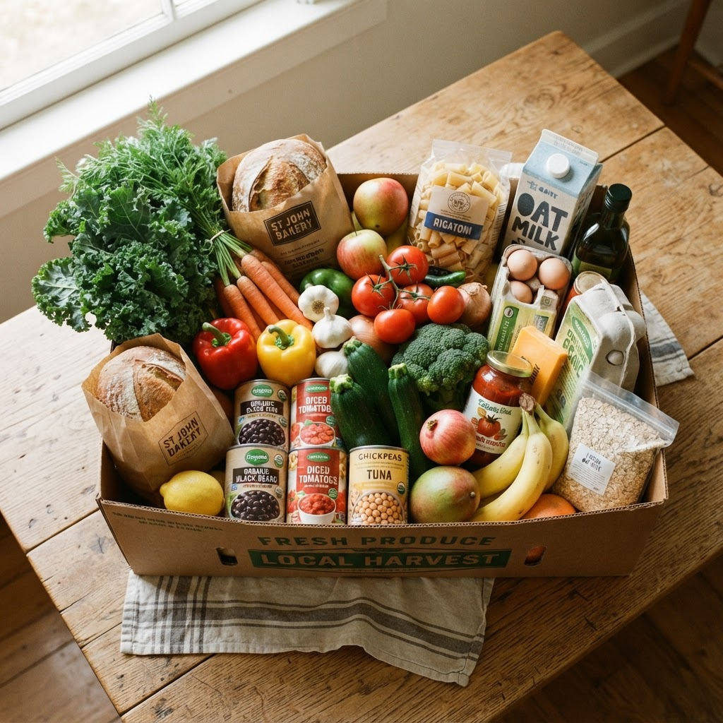 A box filled with fresh groceries